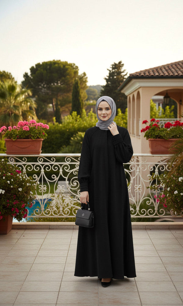 Plain Black sleeves plated abaya