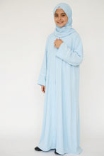 kids black basic with white piping abaya