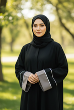 Black striking grey wide sleeves abaya