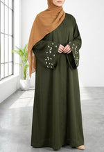Olive Green Leaf SleeveEmbroidery Abaya