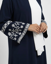 sleeves Embroidry abaya-navy blue