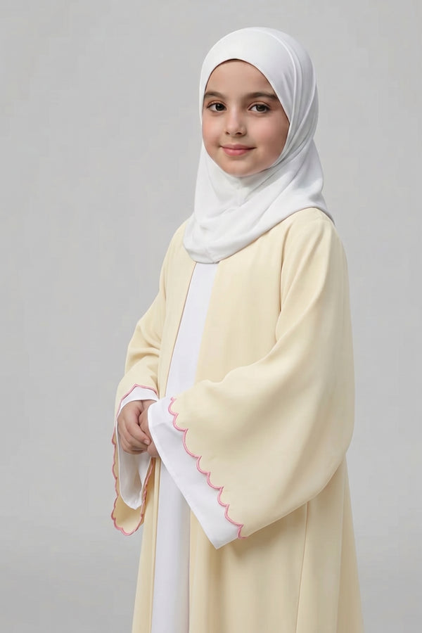 Sleeves scalloped embroidery kids abaya