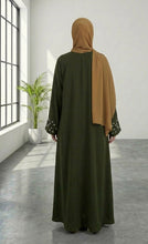 Olive Green Leaf SleeveEmbroidery Abaya