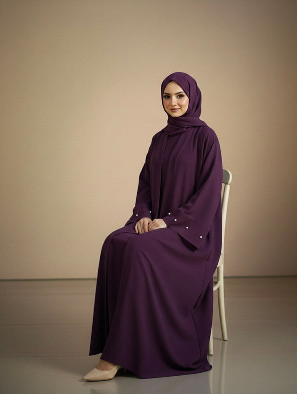 plum sleeves pearl abaya