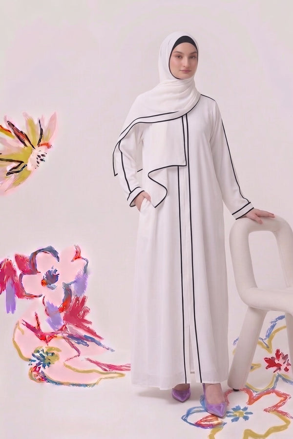 Ameera Contrast Line Abaya