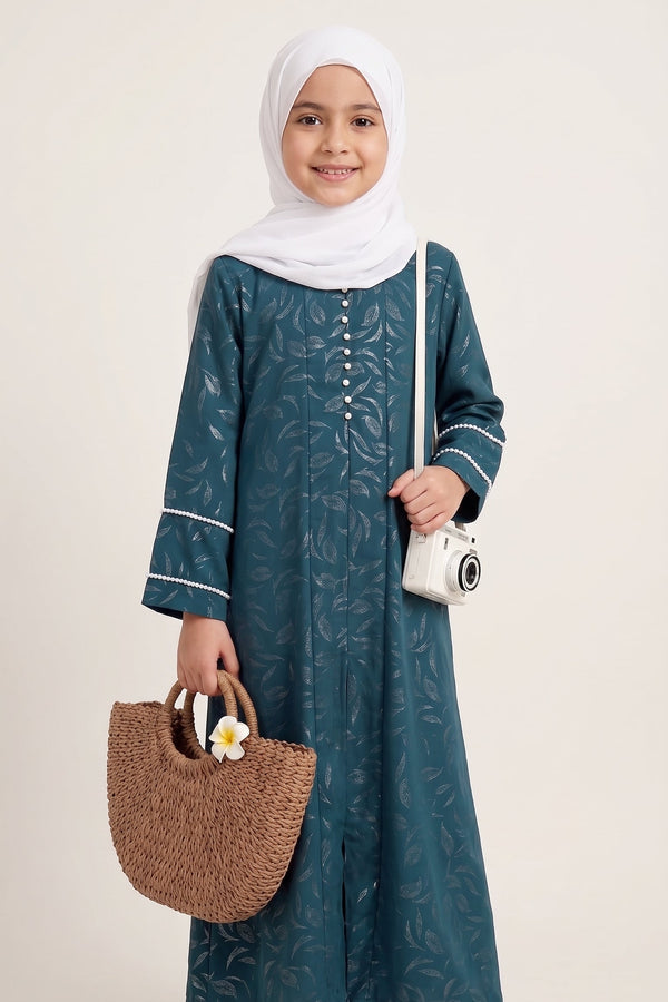 Kids abaya with sleeves pearls lace