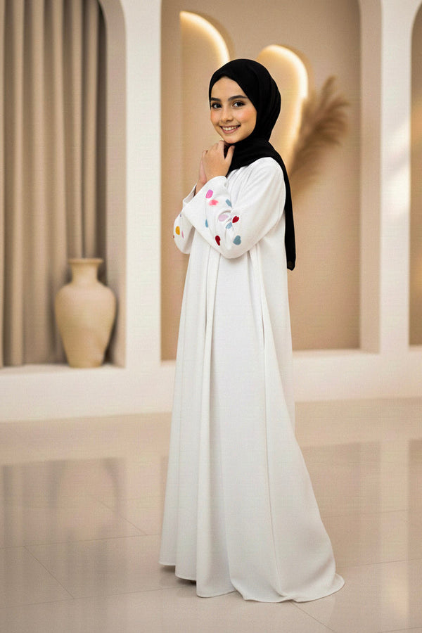 kids Multi Color heartline abaya_white