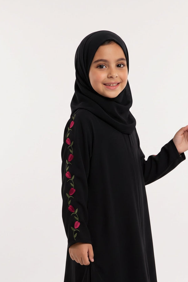 Petal Line Embroidery Kids Abaya