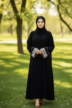 Black striking grey wide sleeves abaya