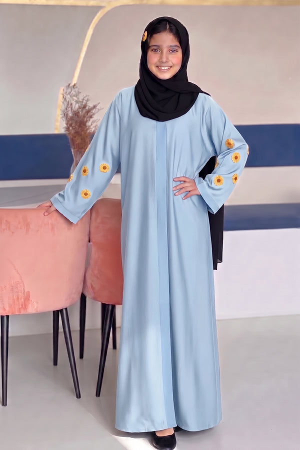 Kids Sunflower Embroided Abaya