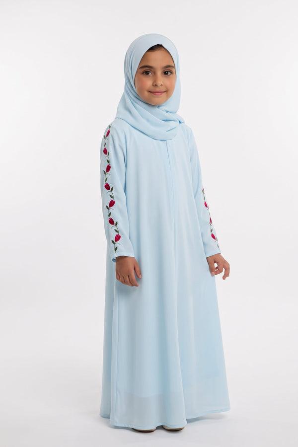 Petal Line Embroidery Kids Abaya