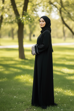 Black striking grey wide sleeves abaya