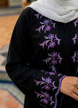 Black Purple Embroidered Abaya