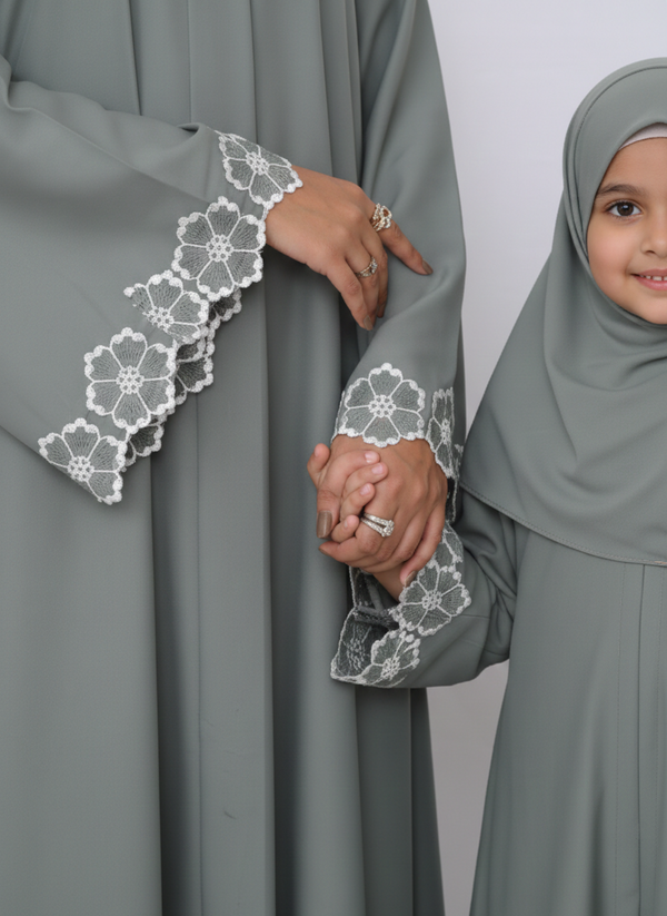 Elegant Mommy & Me Matching sleeves Embroidry abaya