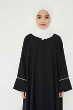 kids black basic with white piping abaya
