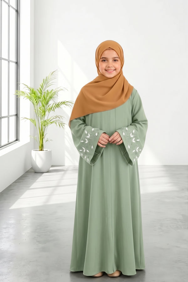 Leaf sleeves embroidery kids Abaya