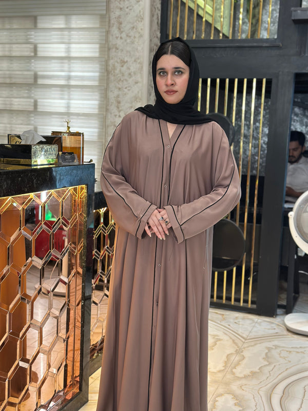 Desert Brown Abaya with Black Piping-08