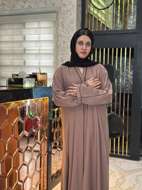 Desert Brown Abaya with Black Piping-08