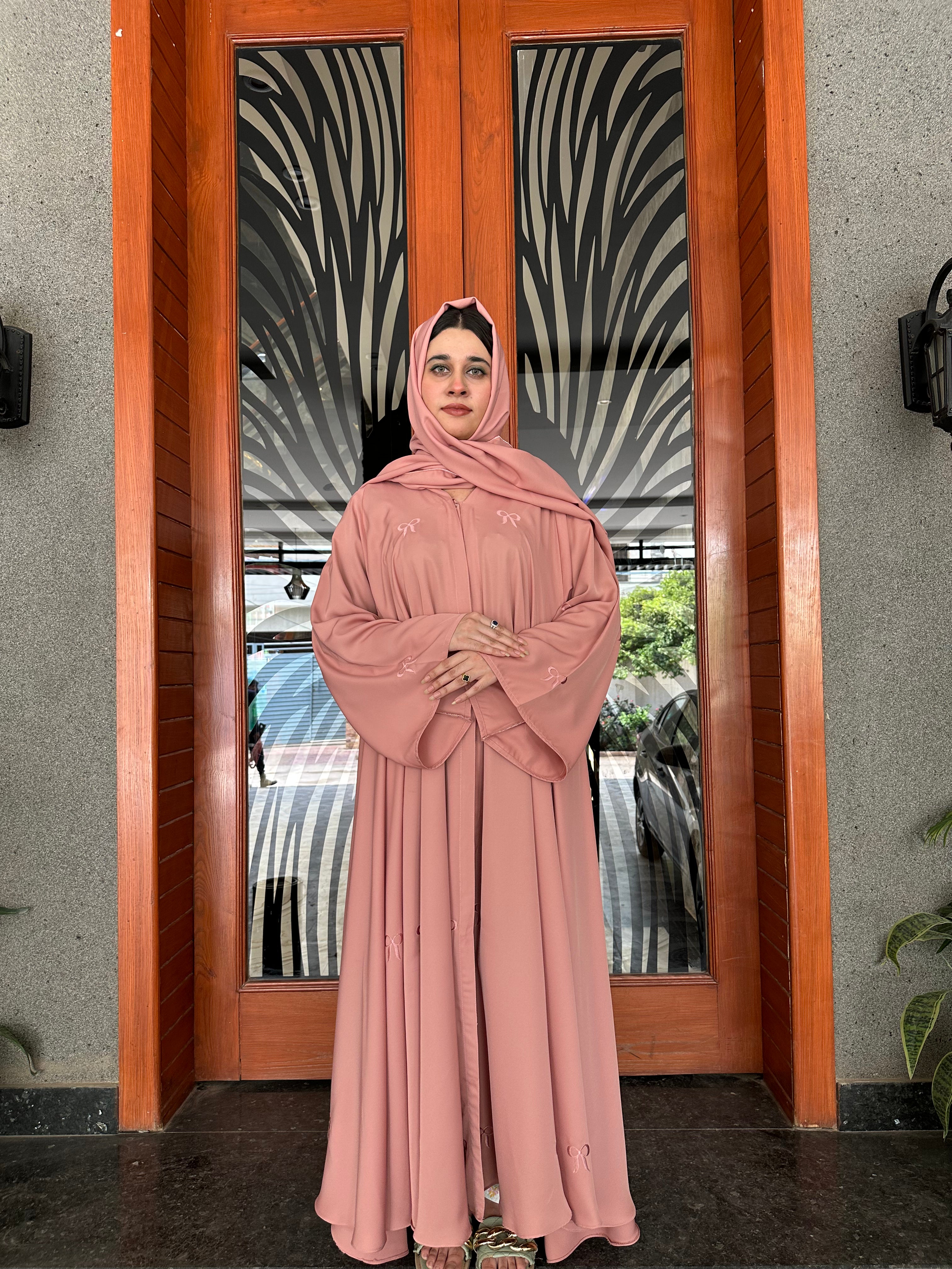 Blush Bow Elegance Abaya Set.