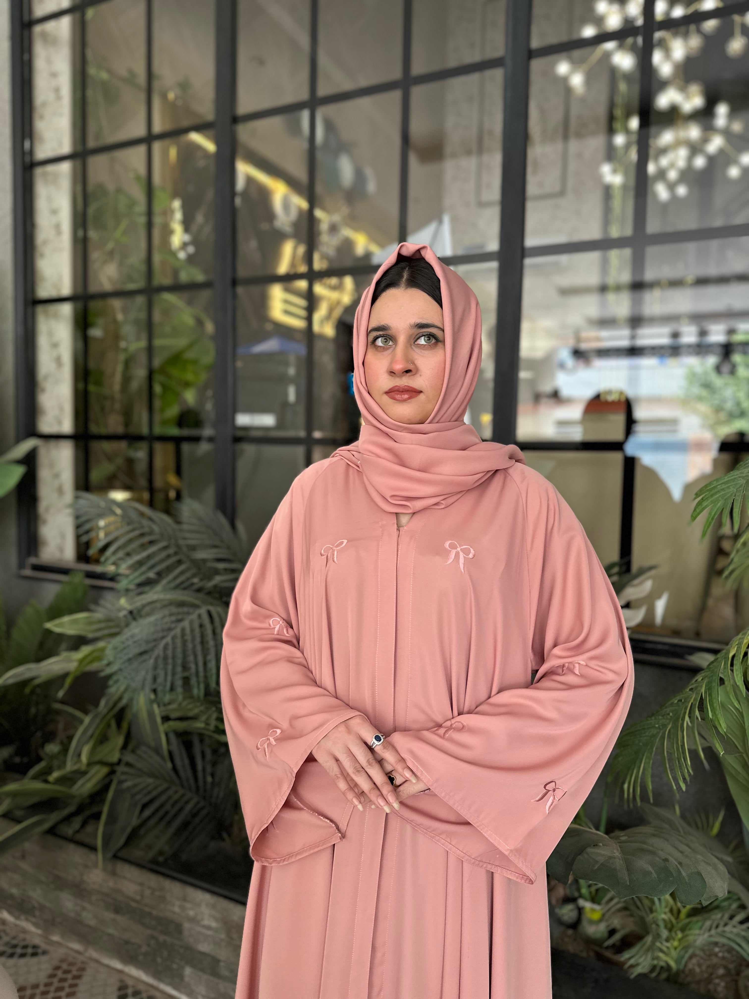 Blush Bow Elegance Abaya Set.