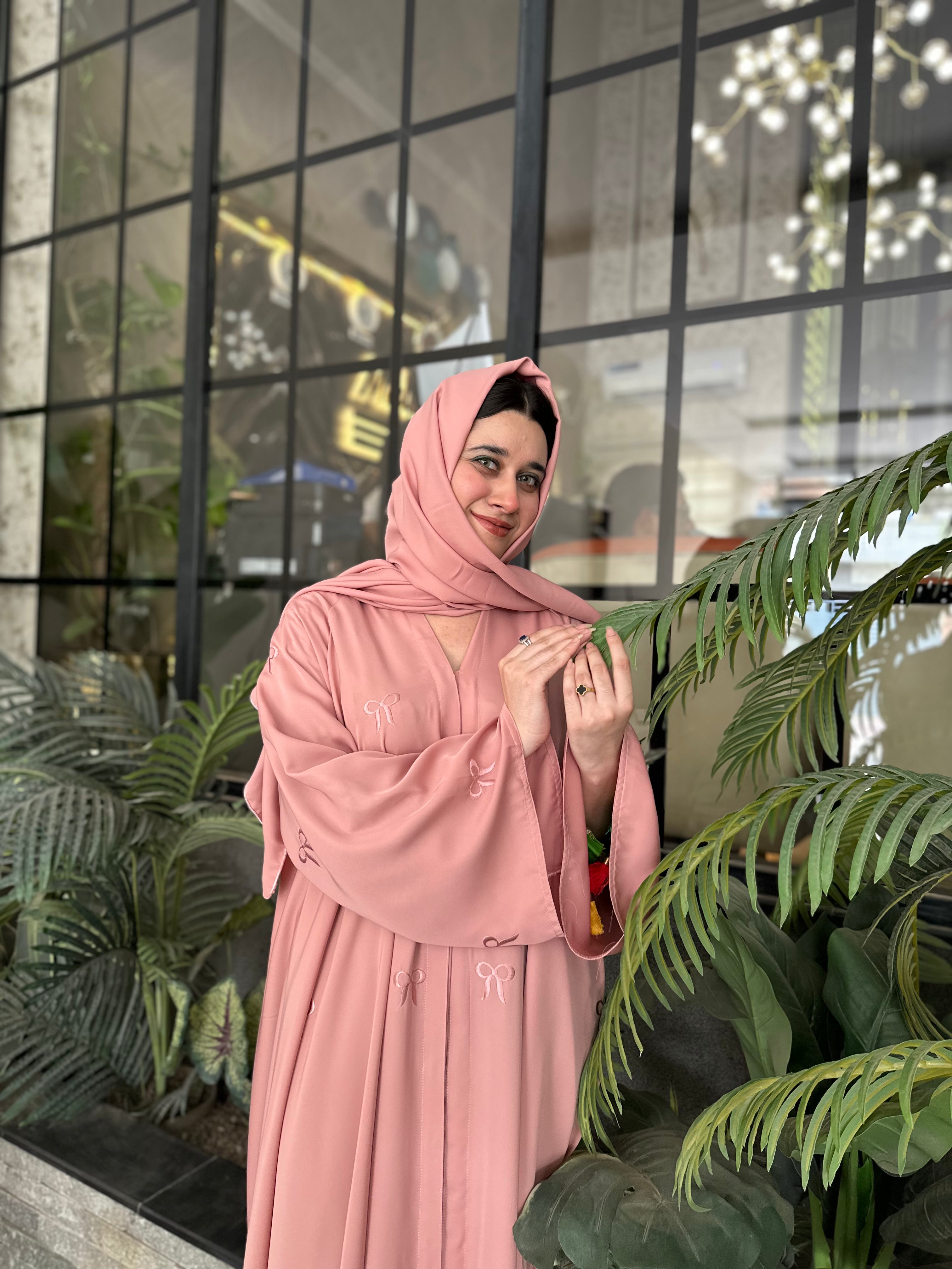 Blush Bow Elegance Abaya Set.