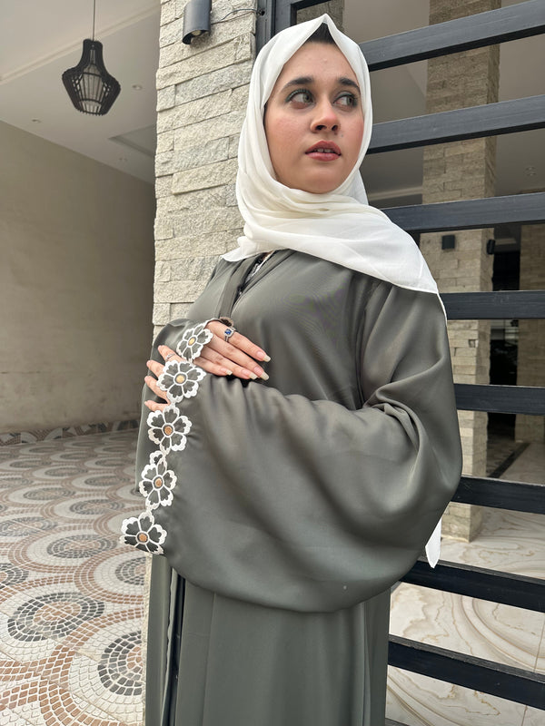 Olive Grace Embroidered Nidah Abaya-24