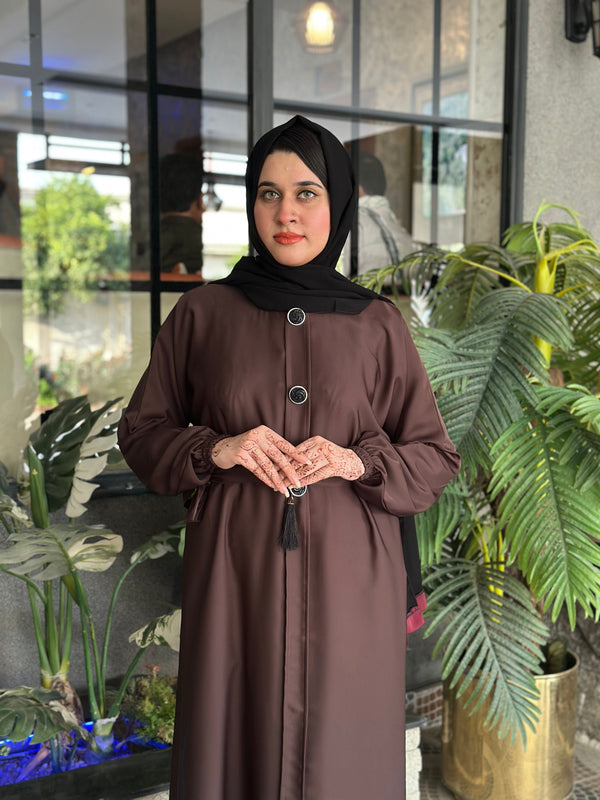 Regal Noir Brown Abaya – 3 Button Sophistication 88,89,90