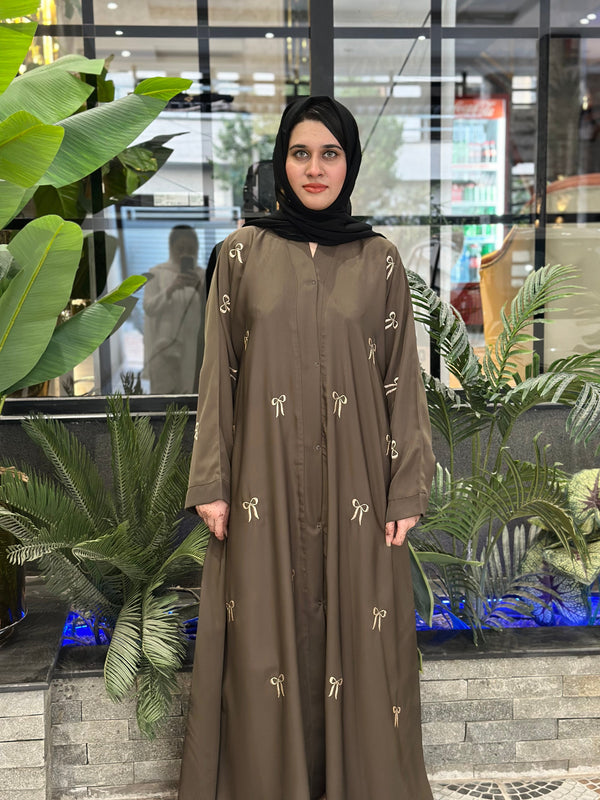 Brownish bow emroidery abaya-80