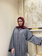 Grey Classic Abaya with Red Piping-11