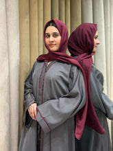 Grey Classic Abaya with Red Piping-11