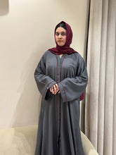 Grey Classic Abaya with Red Piping-11