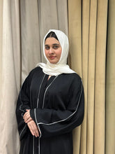 Blue Abaya with White Piping -09
