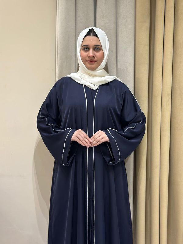 Blue Abaya with White Piping 1
