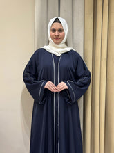 Blue Abaya with White Piping -09