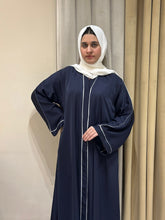 Blue Abaya with White Piping -09