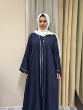Blue Abaya with White Piping -09