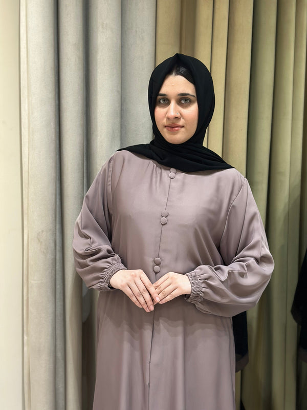 Gracefull light brown abaya front buttons and chonat sleeves-182