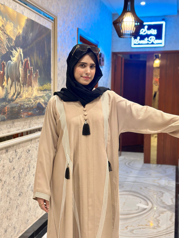 Refined Beig Piping Abaya-118