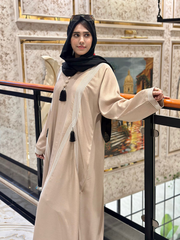 Refined Beig Piping Abaya-118