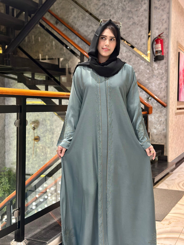 Graceful Green Stone & embroidered Abaya-106