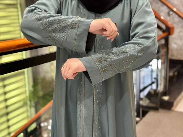 Graceful Green Stone & embroidered Abaya-106