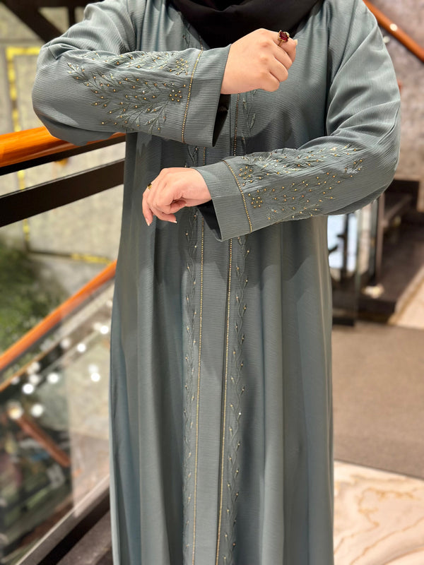 Graceful Green Stone & embroidered Abaya-106