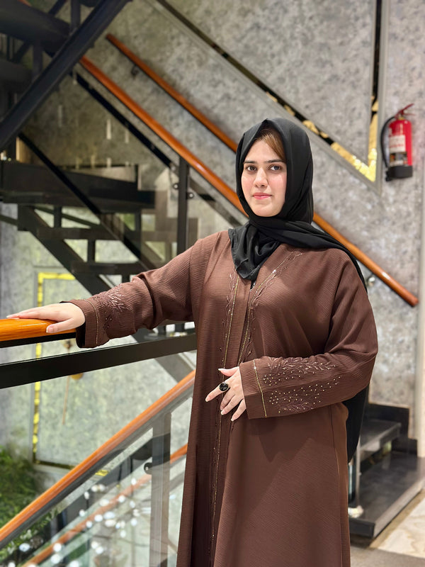 Graceful Brown stone & embroidered Abaya-108