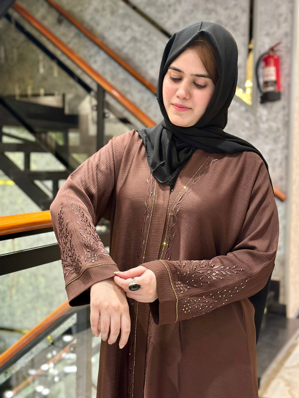 Graceful Brown stone & embroidered Abaya-108