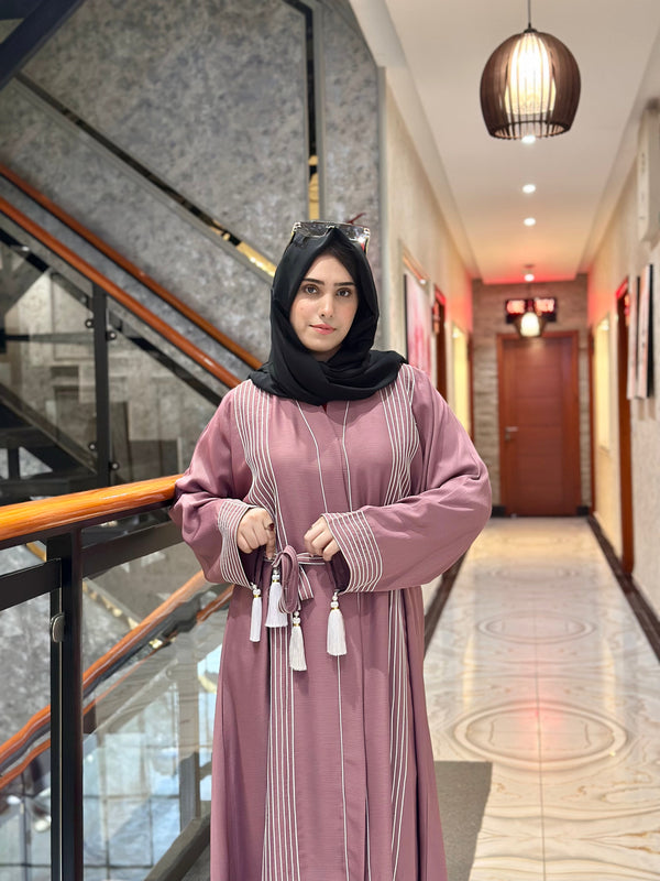 Pink with White Piping Abaya-120