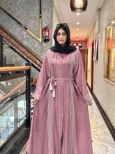 Pink with White Piping Abaya-120
