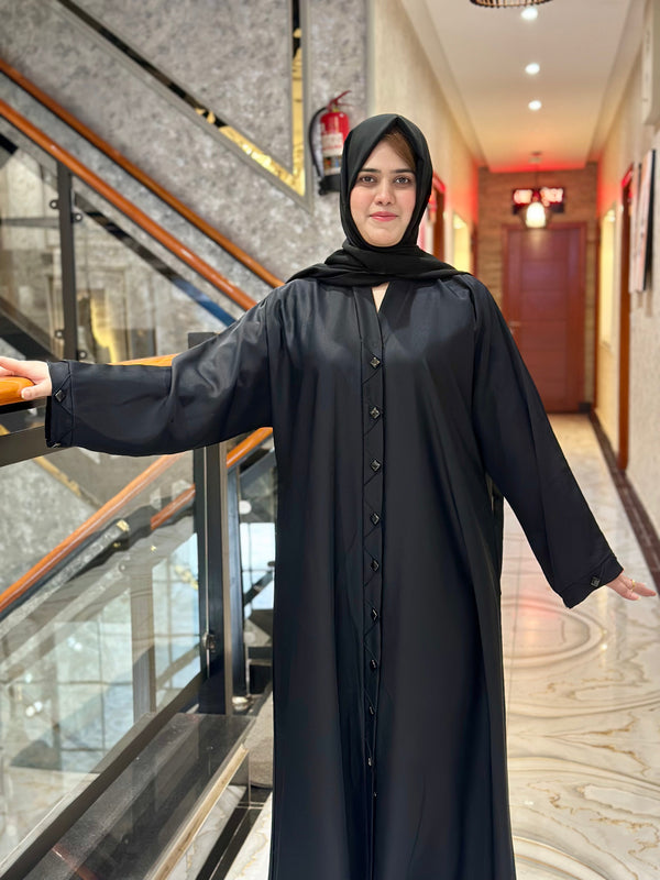 Elegant Black Abaya with Metal Buttons-157