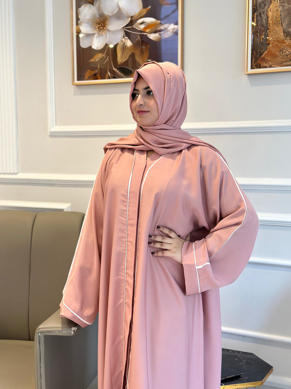 Pink abaya with white piping-192