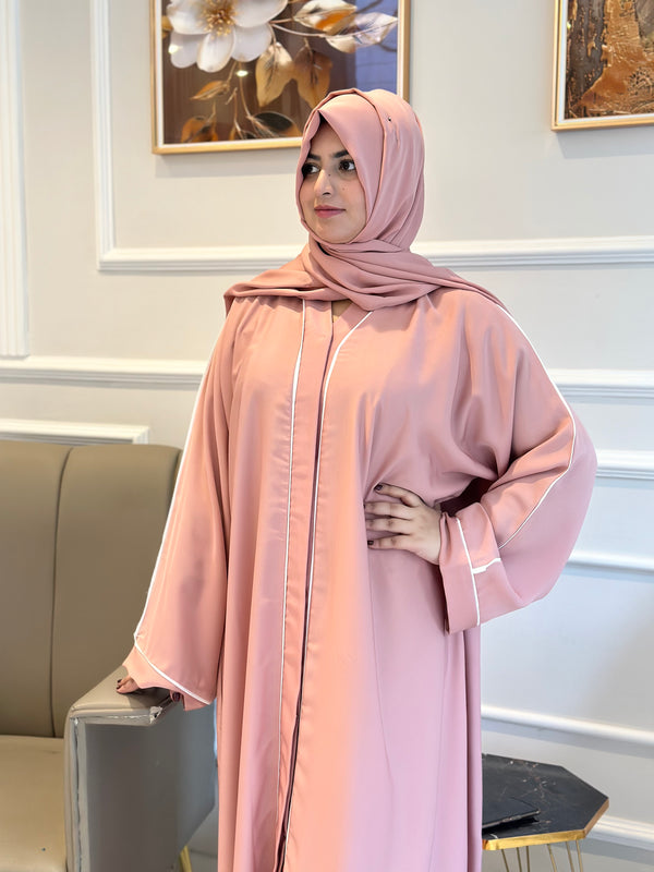 Pink abaya with white piping-192