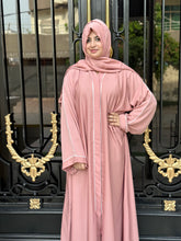 Pink abaya with white piping-192